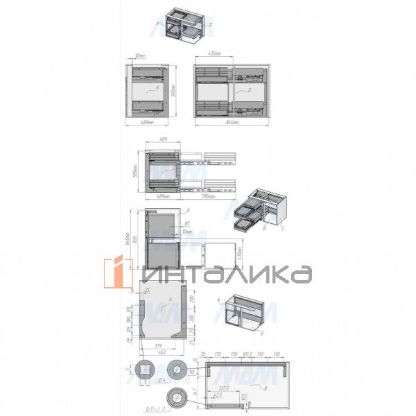 Флайбокс Галакси / Flybox Galaxy Угловой механизм , 2 уровня, 4 корзины, плавн.закр, универсальный, графит, комплект