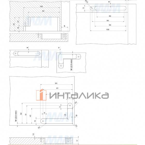 Секрет Макси / Secret Maxi Комплект скрытых петель (90/105)  с плавным закрыванием  на один фасад, никель