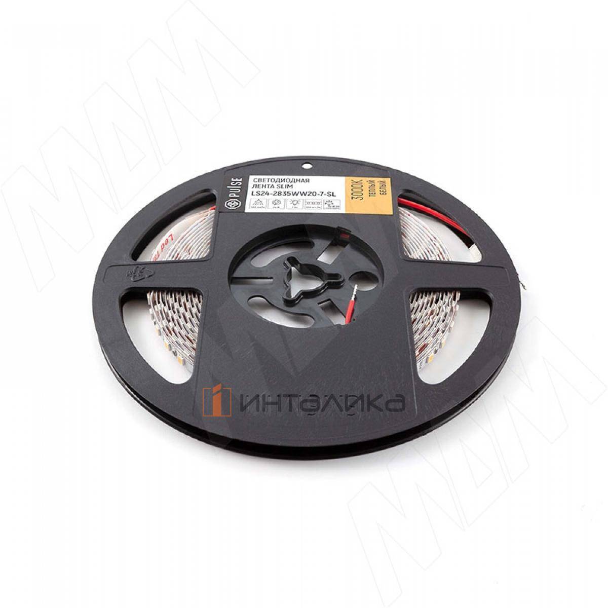 LUX, SLIM лента светодиодная 2835/120, 24V, 5 м, основание 5 мм, CRI 90, теплый белый 3000К, IP20, 7W/1м (LS24-2835WW20-7-SL)