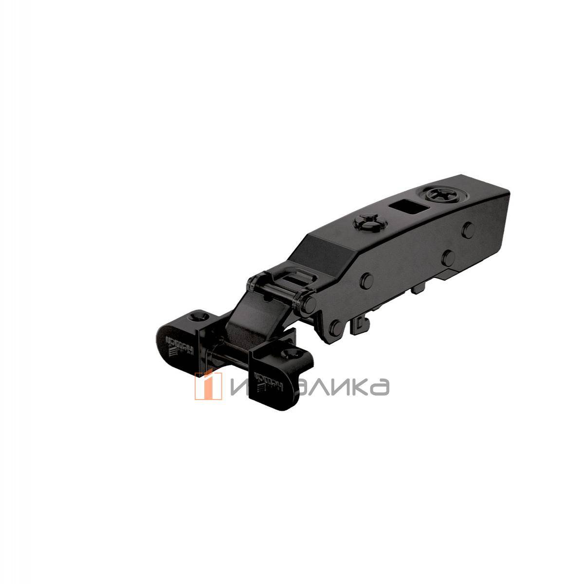 Петля HETTICH Сенсис / Sensys 8661 (B12.5) 95°, для алюминиевых рам 23.5 мм, для толстых дверей до 32 мм, накладная, без доводчика, без пружины, черный обсидиан