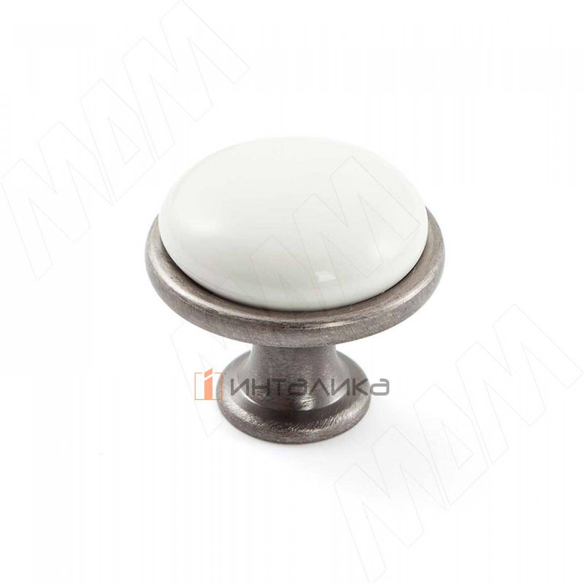 Ручка-кнопка D28мм серебро состаренное/керамика