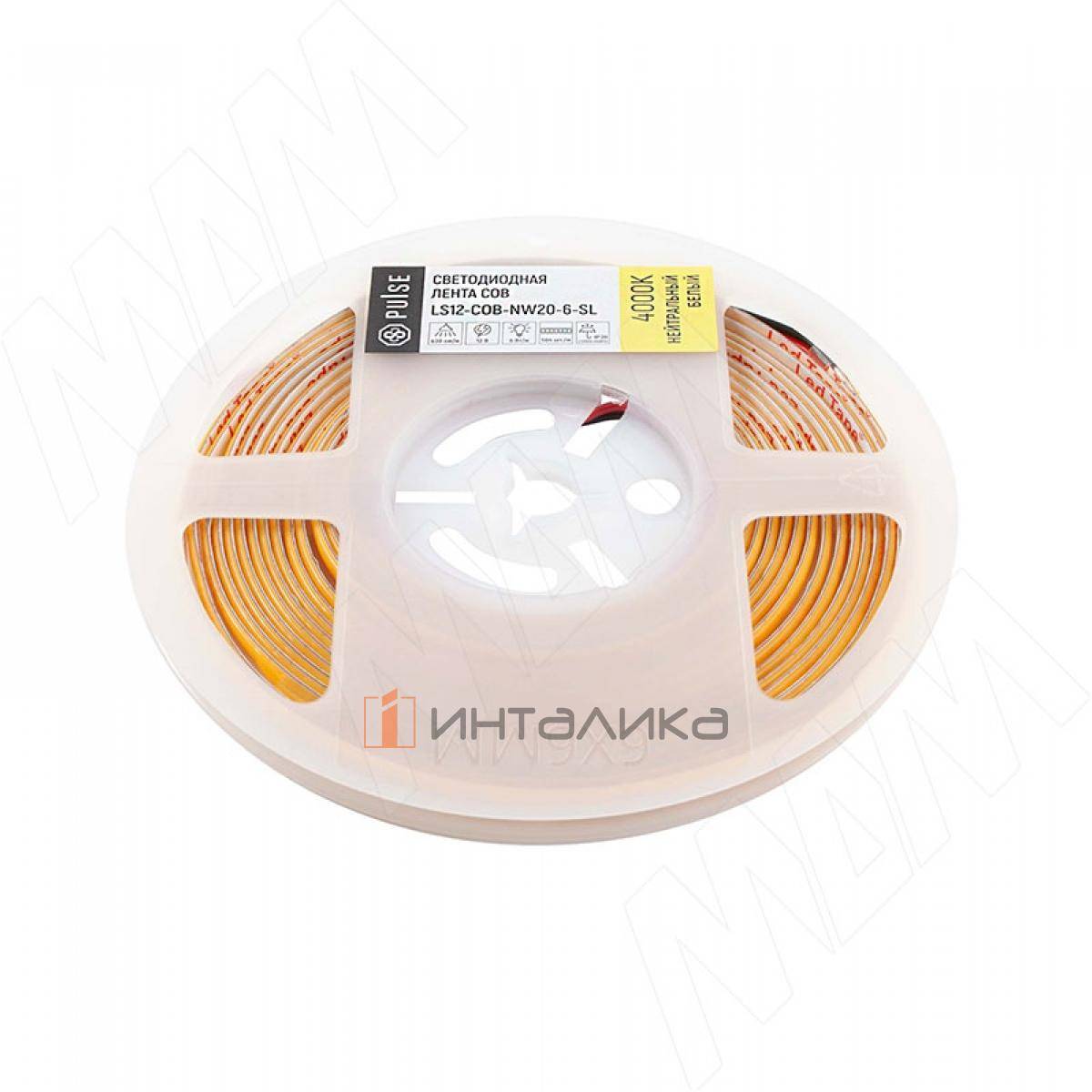 LUX, COB лента светодиодная, 504 диодов, 12V, 5 м, основание 5 мм, CRI 90, нейтральный белый 4000К, IP20, 6W (LS12-COB-NW20-6-SL)