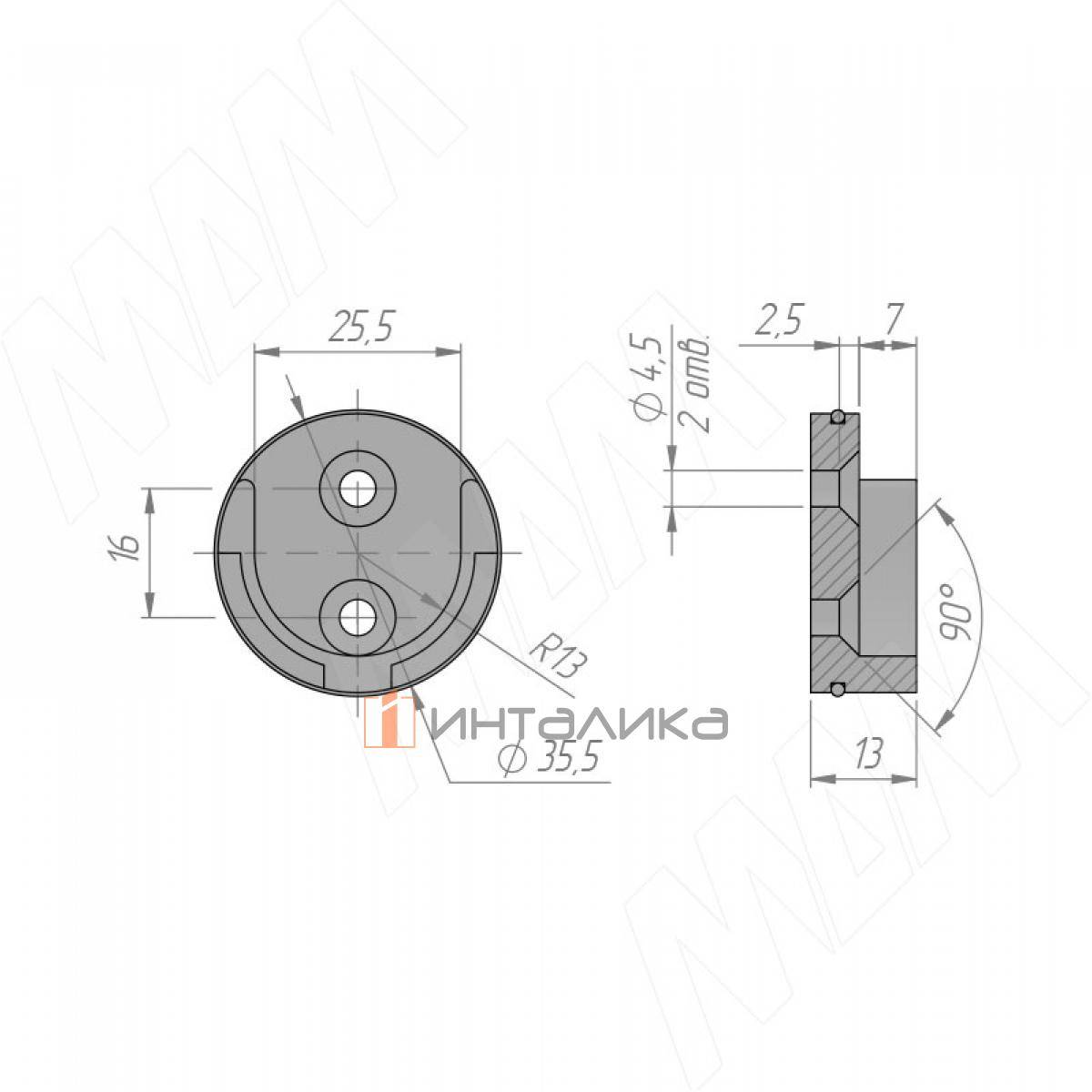Держатель для круглой трубы, D25 мм, хром