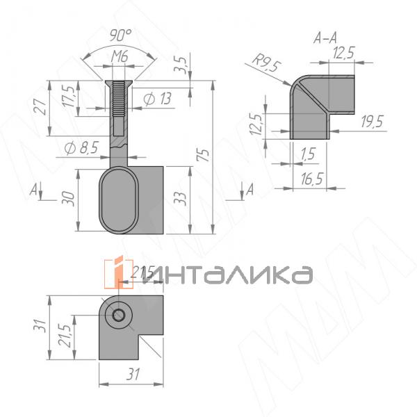 Штангодержатель для овальной штанги угловой, хром