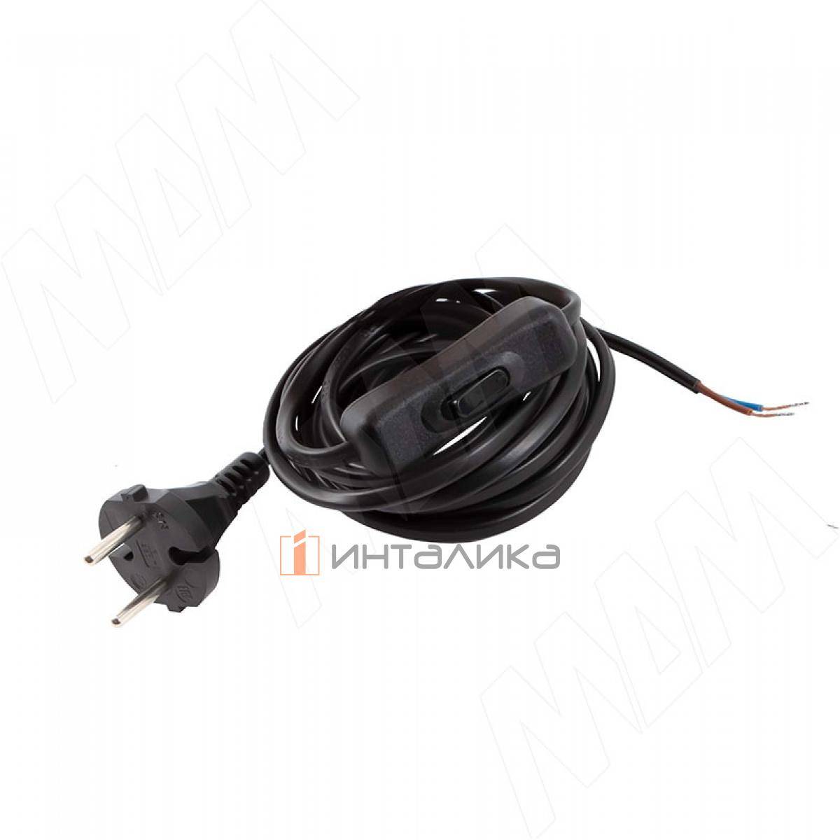 Шнур сетевой, вилка S18, 3 м, с выключателем, черный