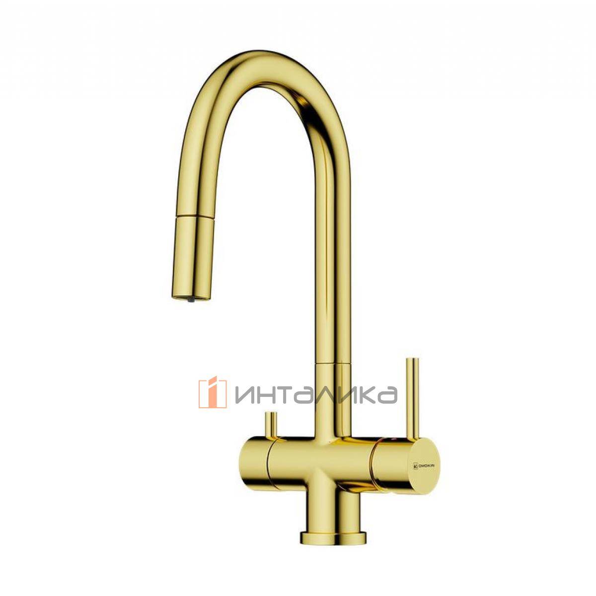Смеситель Omoikiri AKITA-S однорычажный, с выводом питьевой воды, с гибким шлангом, светлое золото