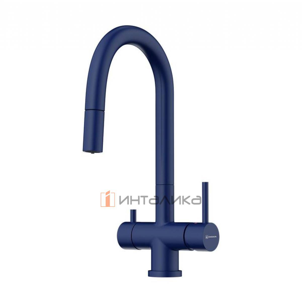 Смеситель Omoikiri AKITA-S однорычажный, с выводом питьевой воды, с гибким шлангом, indigo blue