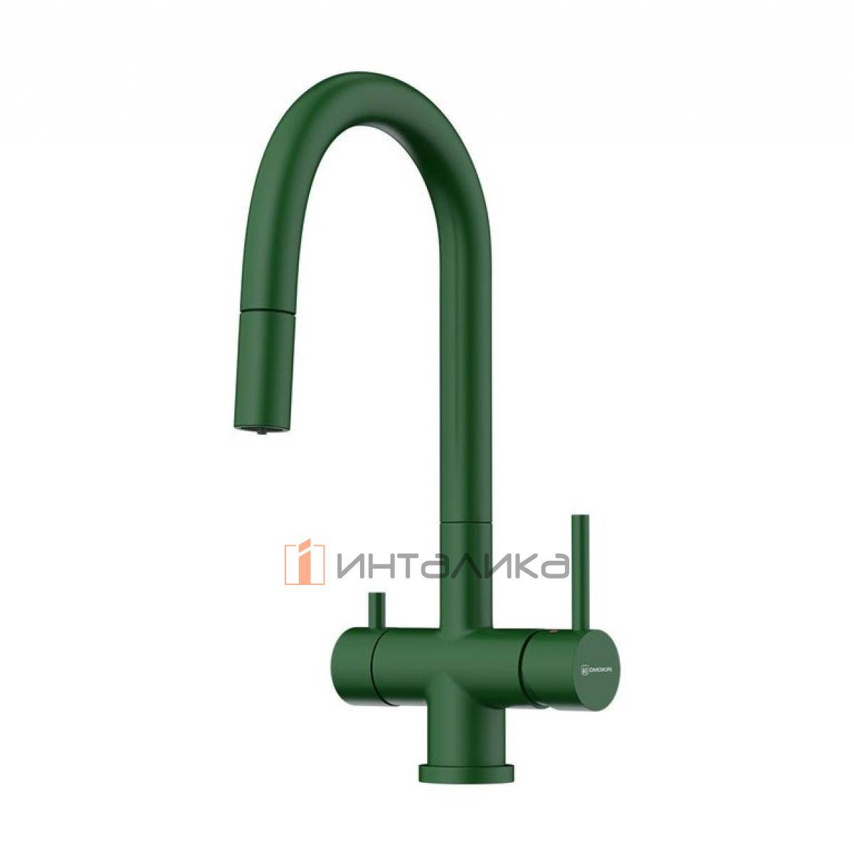 Смеситель Omoikiri AKITA-S однорычажный, с выводом питьевой воды, с гибким шлангом, royal green