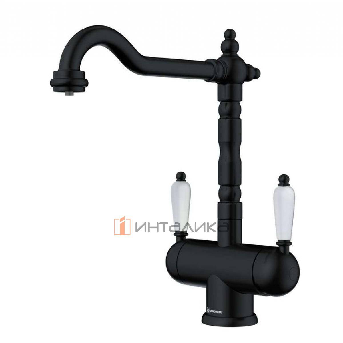 Смеситель Omoikiri AMAGASAKI двухрычажный, с выводом для питьевой воды, графит