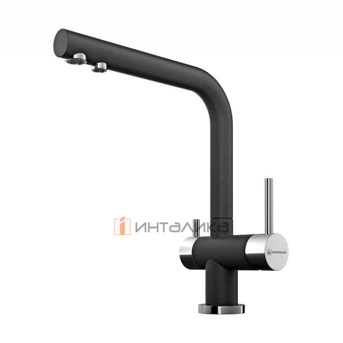 Смеситель Omoikiri NAGANO однорычажный, с выводом питьевой воды, черный