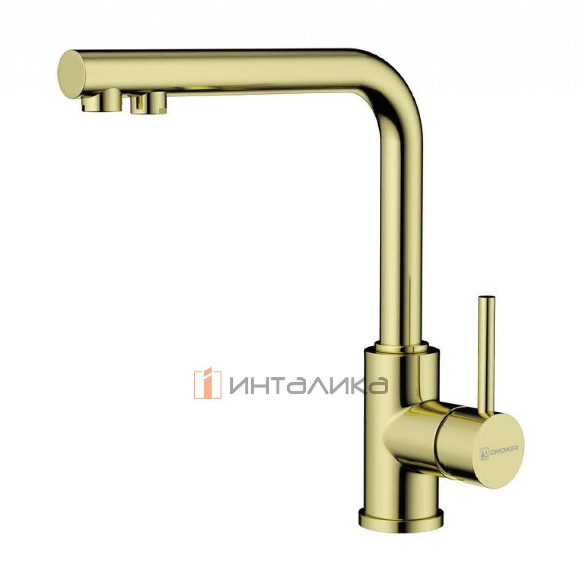 Смеситель Omoikiri NAKAGAWA 2 Plus однорычажный, с выводом для питьевой воды, светлое золото
