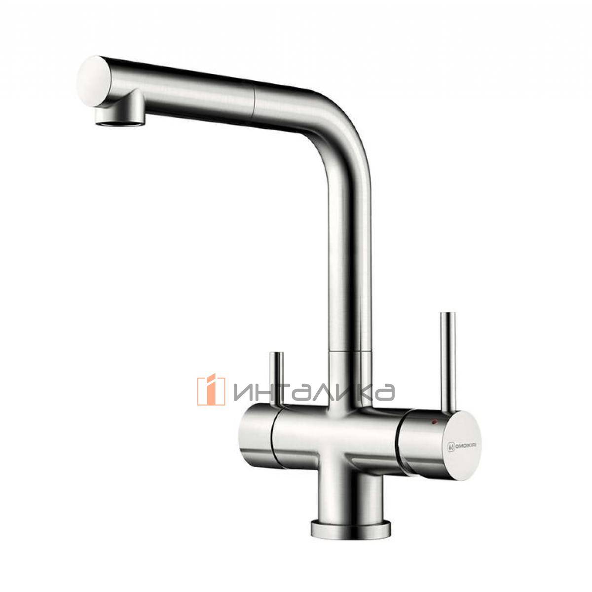 Смеситель Omoikiri TAKAMATSU-S с выводом питьевой воды, с выдвижным шлангом, нержавеющая сталь