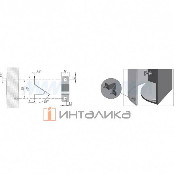 К-Пуш Тех / K-Push Tech ответная планка для радиусных фасадов, никель