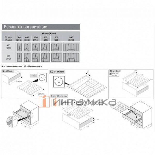 Организация HETTICH ОргаТрей /OrgaTray 740, NL450, KB300, пластик, для АванТех Ю / AvanTech YOU, серебристый