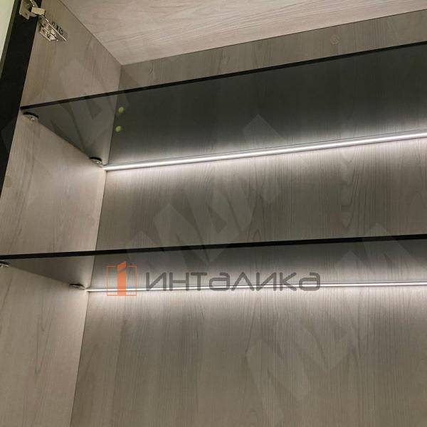 Профиль GL1 для торцевой подсветки стеклянной полки 4-8 мм, накладной, белый матовый, 23х12мм, L2000
