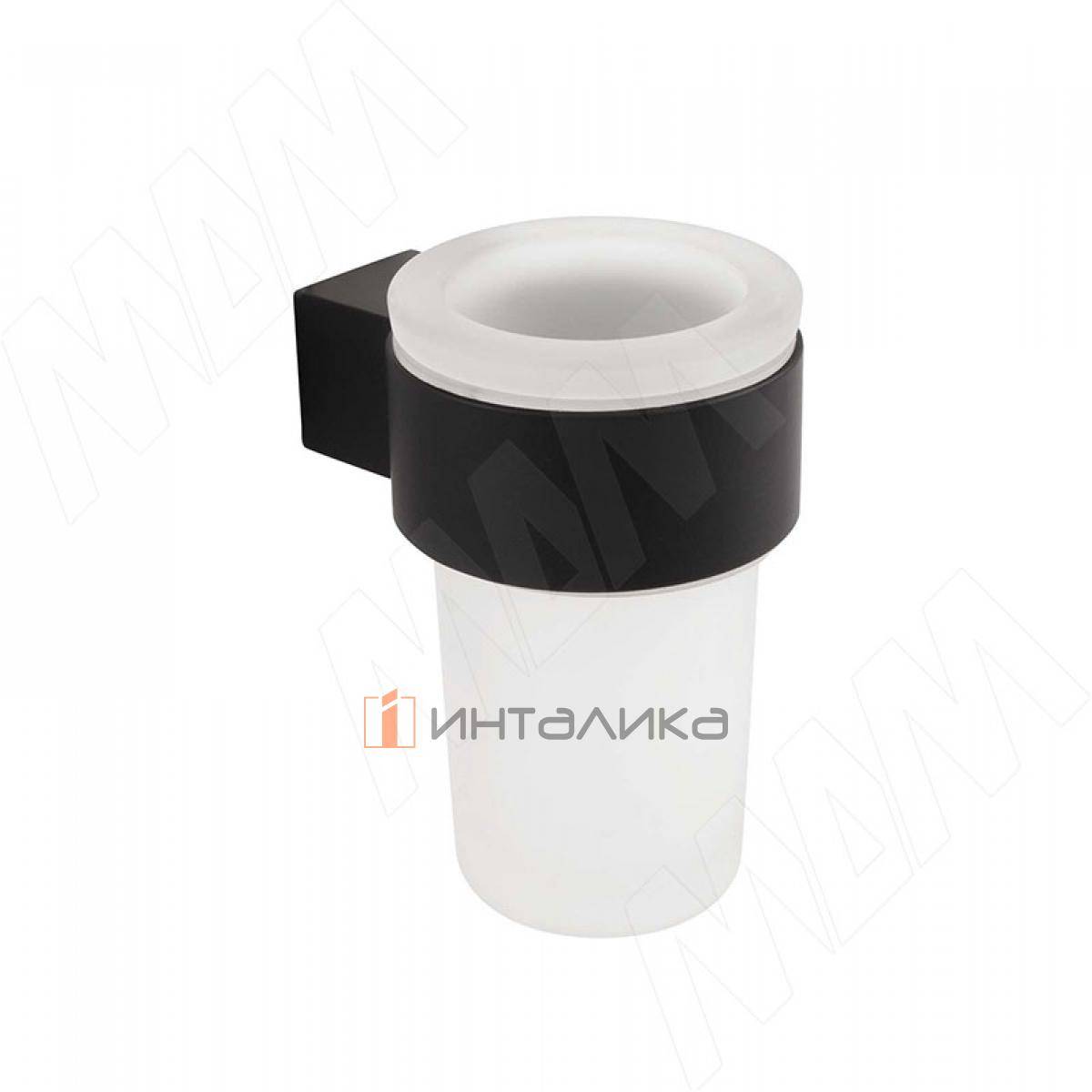 TOP Держатель настенный с стаканом для зубных щеток, черный матовый, стекло матовое