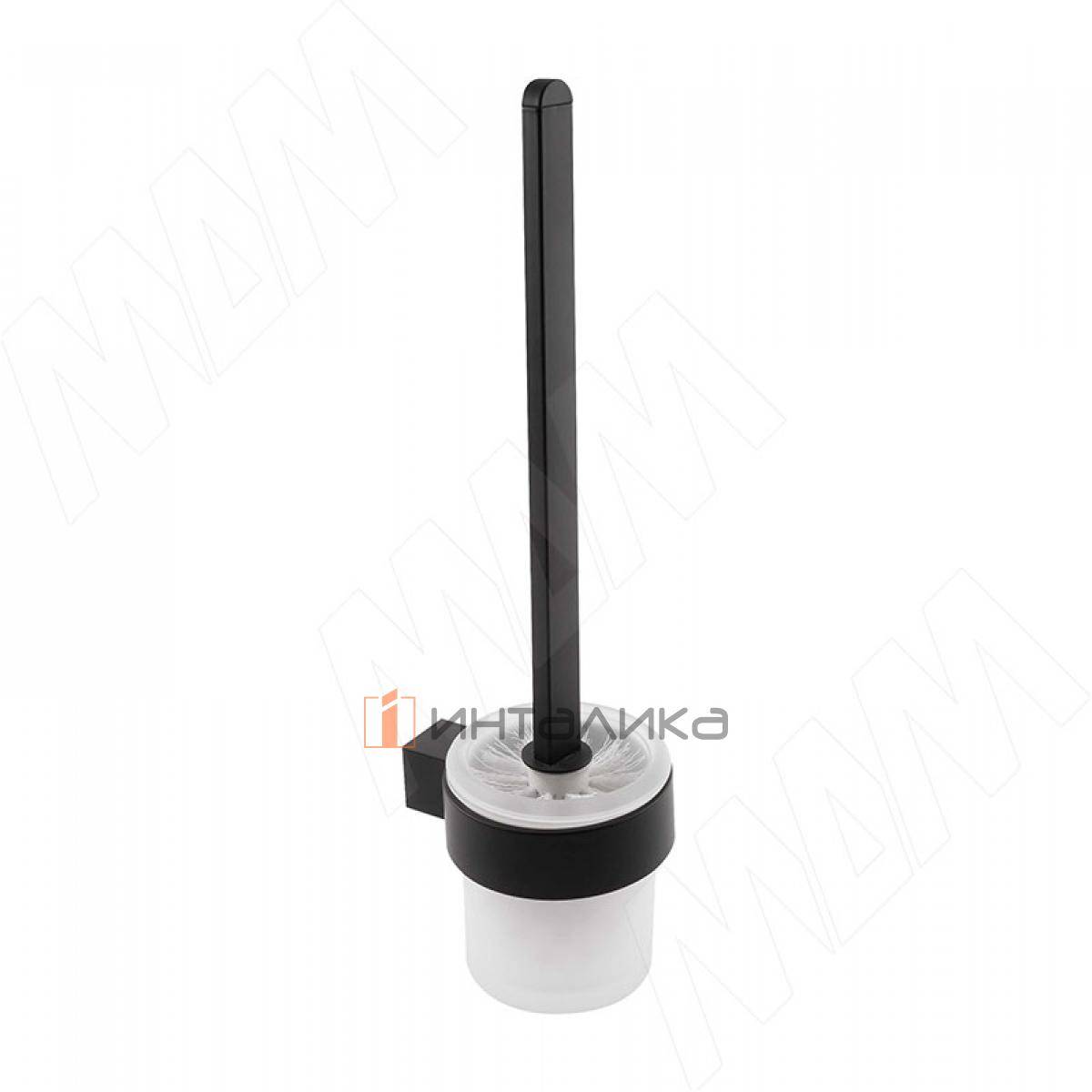 TOP Держатель настенный с туалетным ершом в подставке черный матовый, стекло матовое