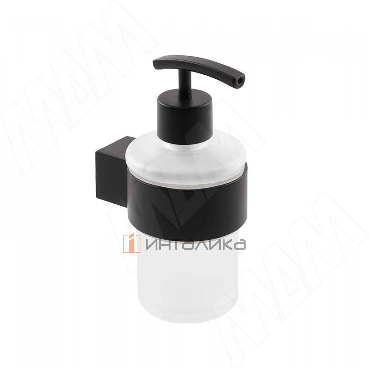 TOP Держатель настенный с дозатором для мыла черный матовый, стекло матовое