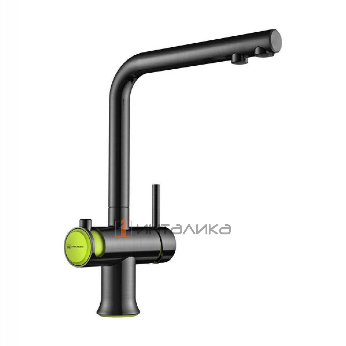 Смеситель Omoikiri HOTARU однорычажный, с выводом для питьевой воды, вороненая сталь | зеленый