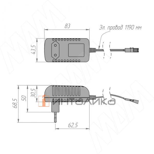Адаптер питания, AC-220/DC-12V, 24W