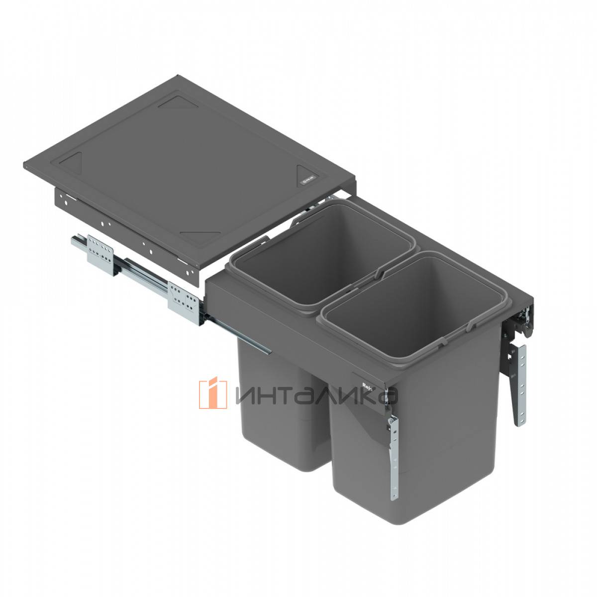 Выдвижная система мусорных ведер Rejs Segrego в корпус 500, H425, NL480, ведра 2х20 л, графит
