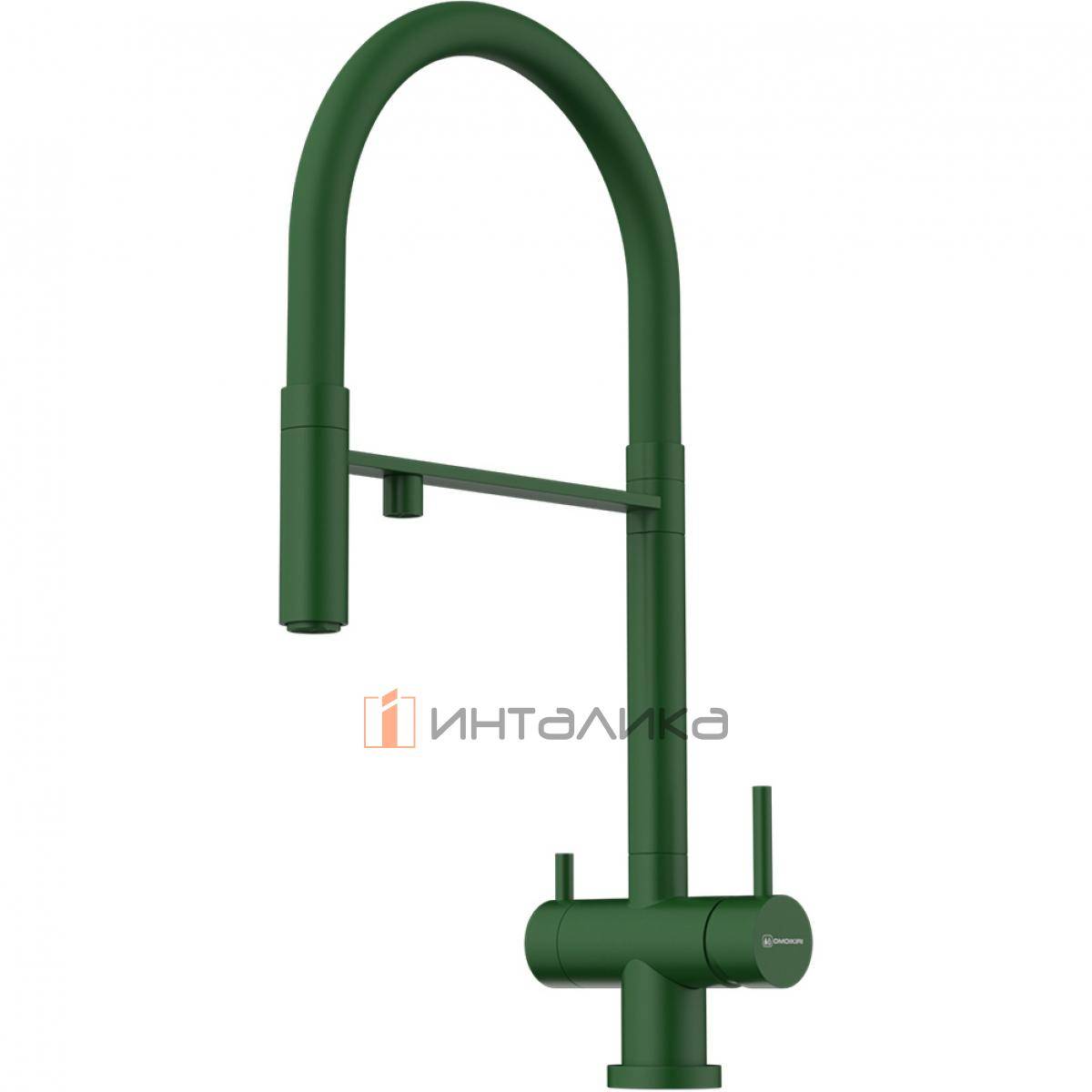 Смеситель Omoikiri KANTO однорычажный, с выводом питьевой воды, с гибким шлангом, royal green матовый