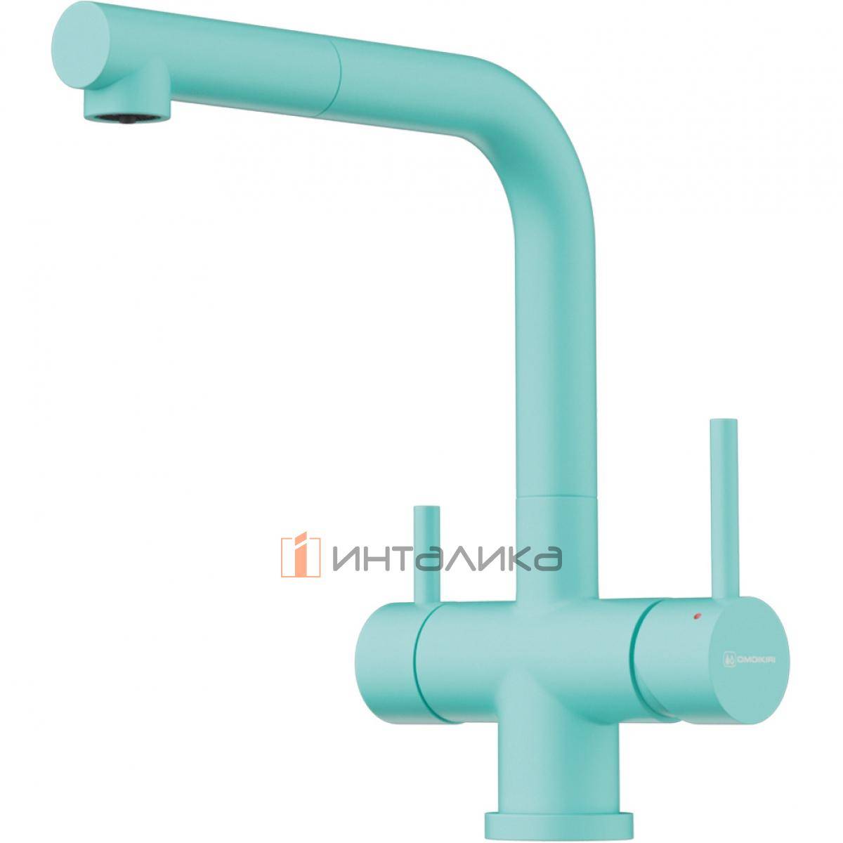 Смеситель Omoikiri TAKAMATSU-S с выводом питьевой воды, с выдвижным шлангом, azur blue матовый