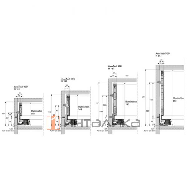 Подсветка для HETTICH АванТех Ю Иллюминейшен / AvanTech YOU Illumination с дизайн-профилями, NL600, под нержавеющую сталь