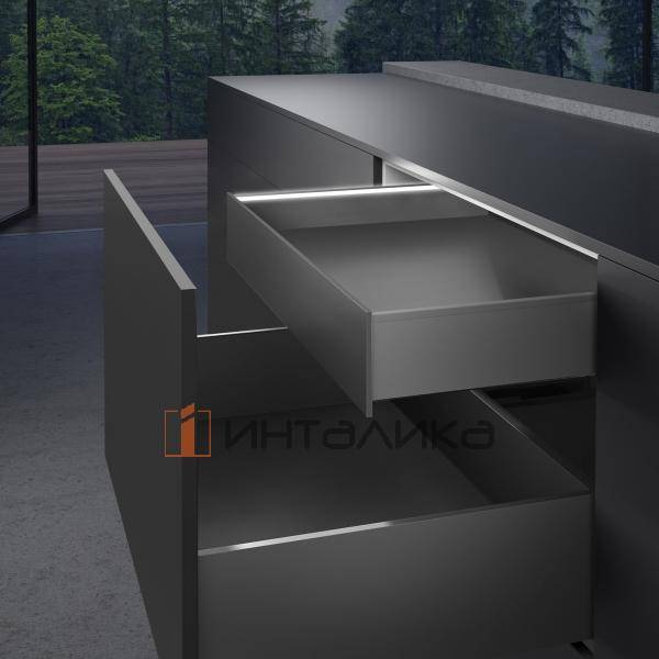 Комплект соединителей передней панели внутреннего ящика HETTICH AvanTech YOU для боковин с подсветкой, H101, антрацит