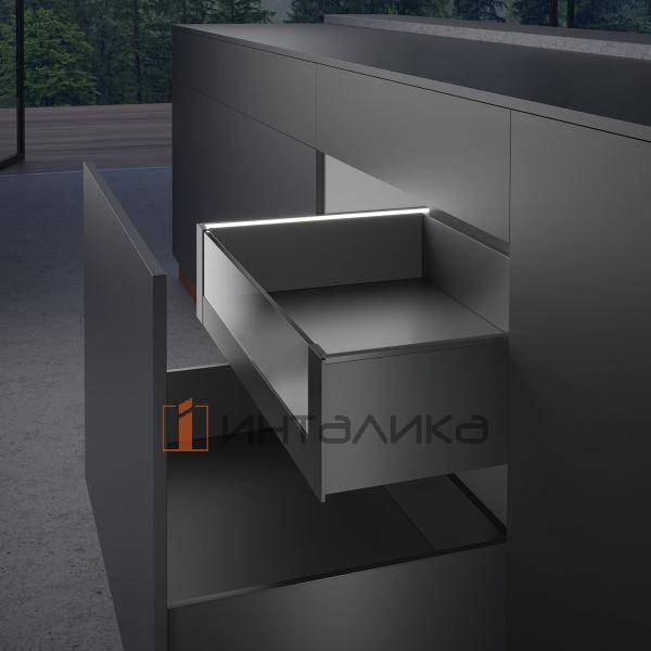 Комплект соединителей передней панели Дизайн / DESIGN внутреннего ящика с подсветкой HETTICH АванТех Ю / AvanTech You, H187, антрацит