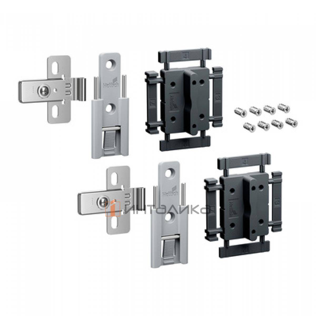 Комплект 2 средних петель HETTICH ВингЛайн / WingLine L, быстрый монтаж, с регулировкой, серый