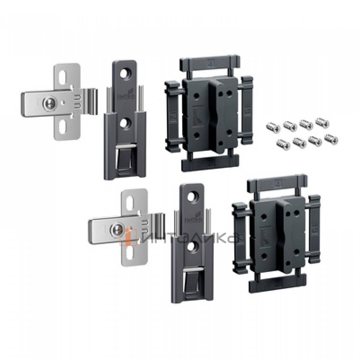 Комплект 2 средних петель HETTICH ВингЛайн / WingLine L, быстрый монтаж, с регулировкой, антрацит