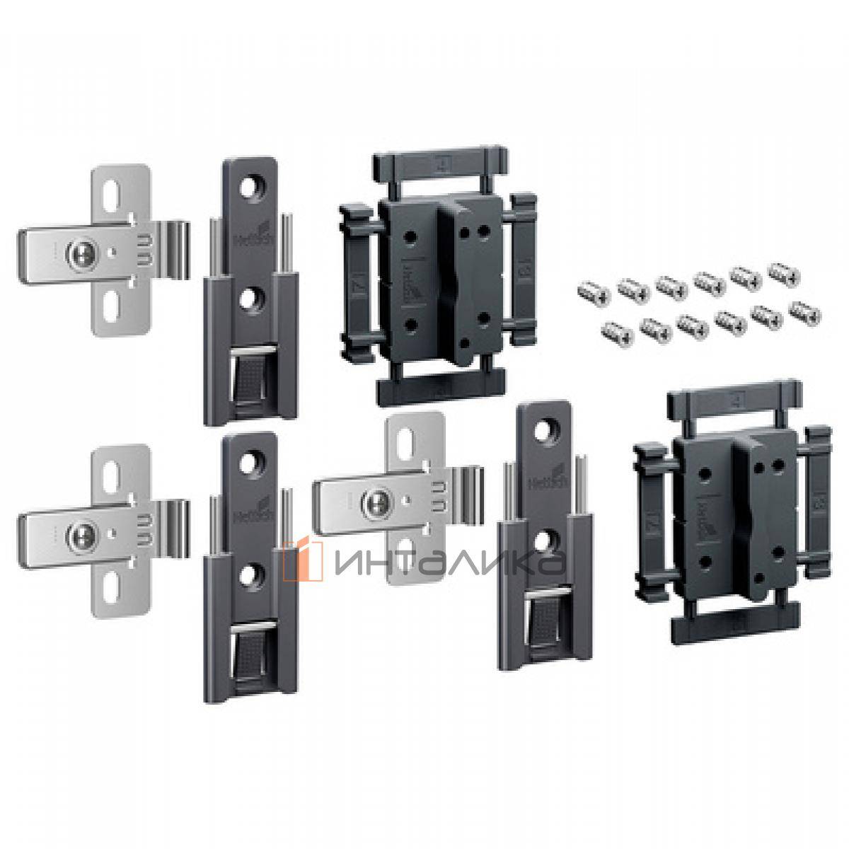 Комплект 3 средних петель HETTICH ВингЛайн / WingLine L, быстрый монтаж, с регулировкой, антрацит