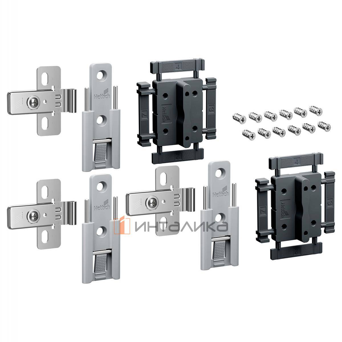 Комплект 3 средних петель HETTICH ВингЛайн / WingLine L, быстрый монтаж, с регулировкой, серый