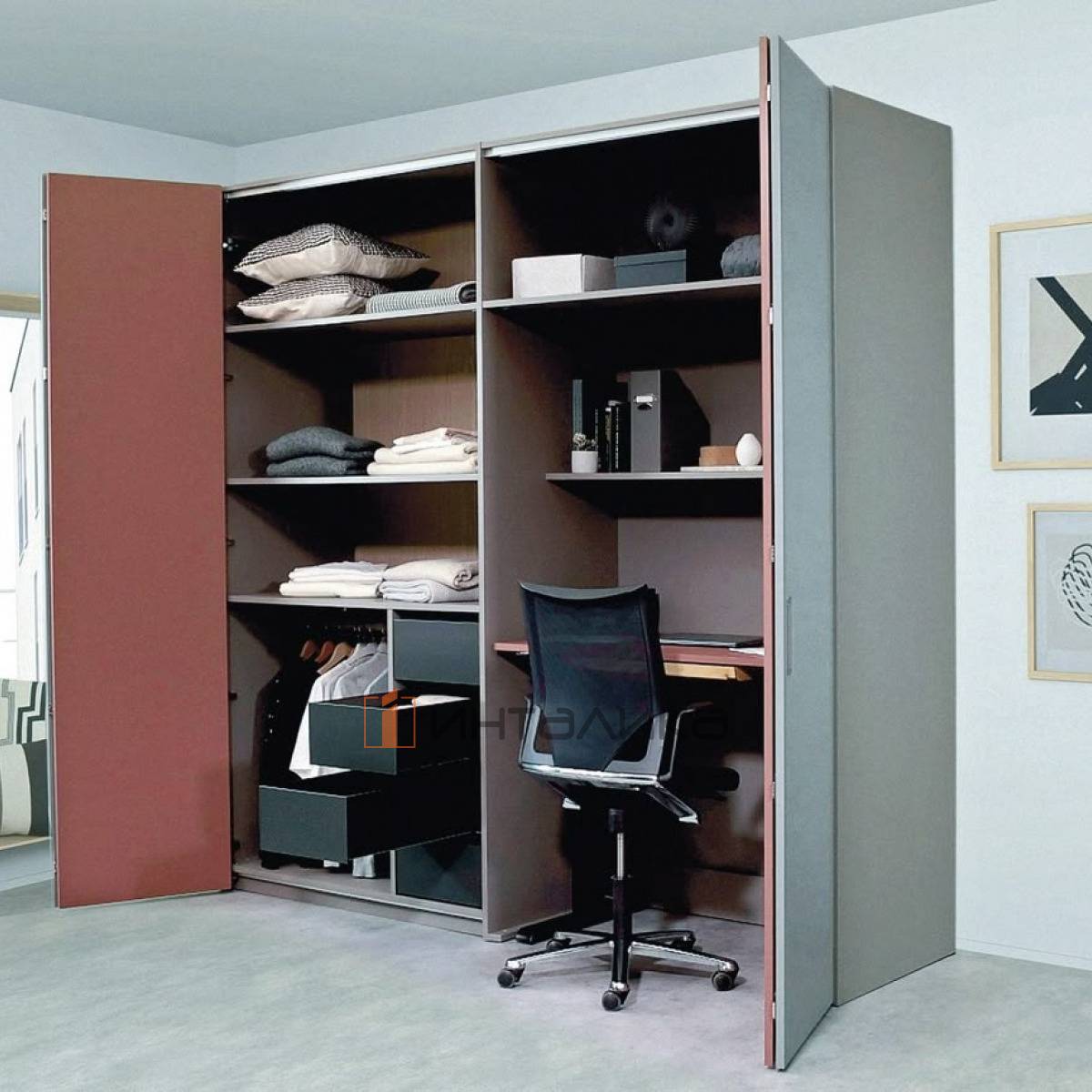 Набор HETTICH ВингЛайн Л / WLL, PULL/PUSH, быстрый монтаж, 4 створки L2400, H1001-1700, B250-600, G12, антрацит