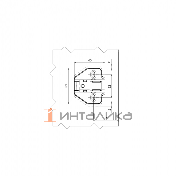 Планка монтажная Firmax для петель серии Клик-он / Click-on, H=9, крестовая, шуруп
