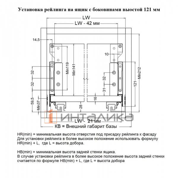 Комплект квадратных верхних рейлингов с креплениями Фирмакс Слимлайн / Firmax Slimline, NL450, алюминий, перламутр