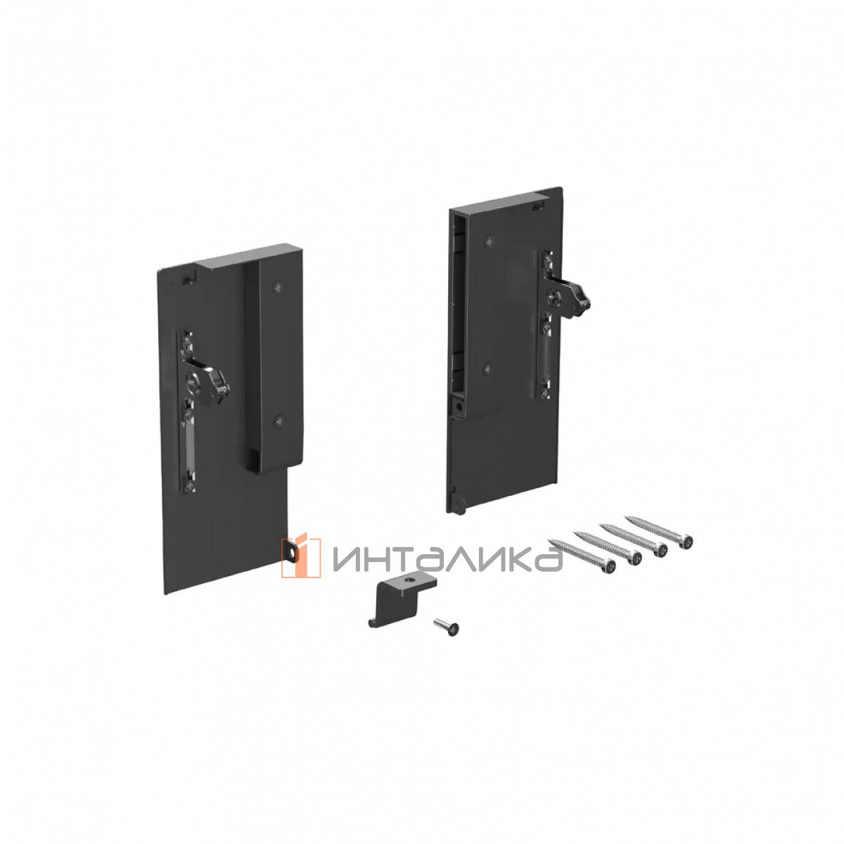 Комплект креплений передней панели ALPHALUX для внутреннего ящика Crystal со стеклянными боковинами, H132, антрацит