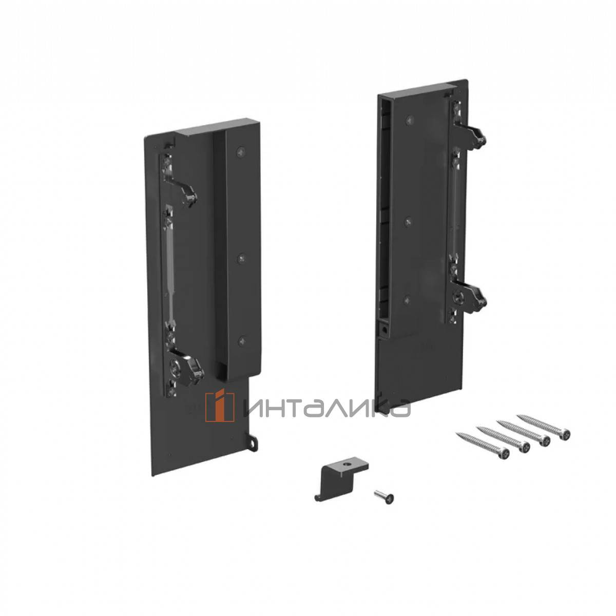 Комплект креплений передней панели ALPHALUX для внутреннего ящика Crystal со стеклянными боковинами, H180, антрацит
