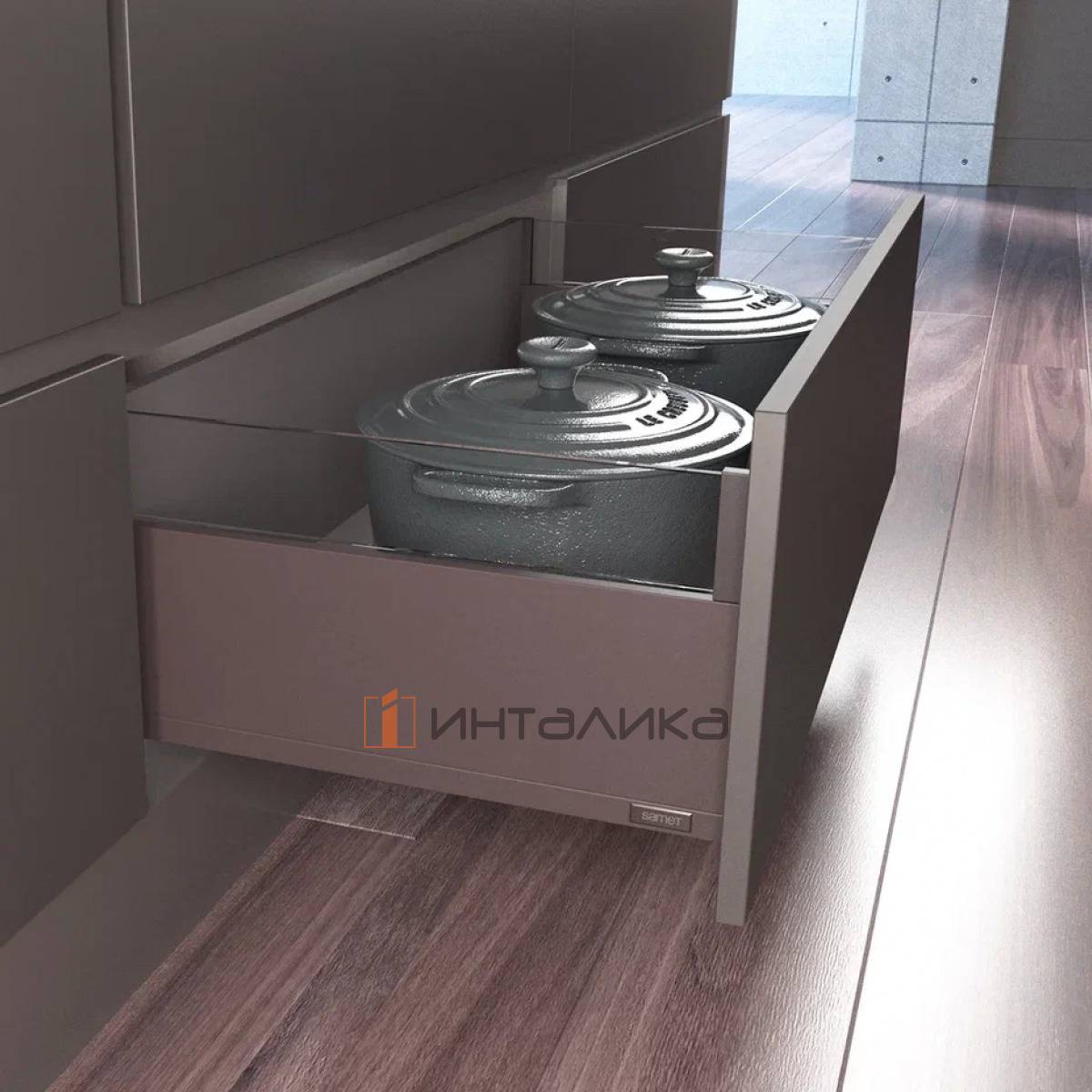 Комплект ящика САМЕТ Флоубокс / SAMET Flowbox, H192, полное выдвижение, плавное закрывание, NL450, G40, мокка