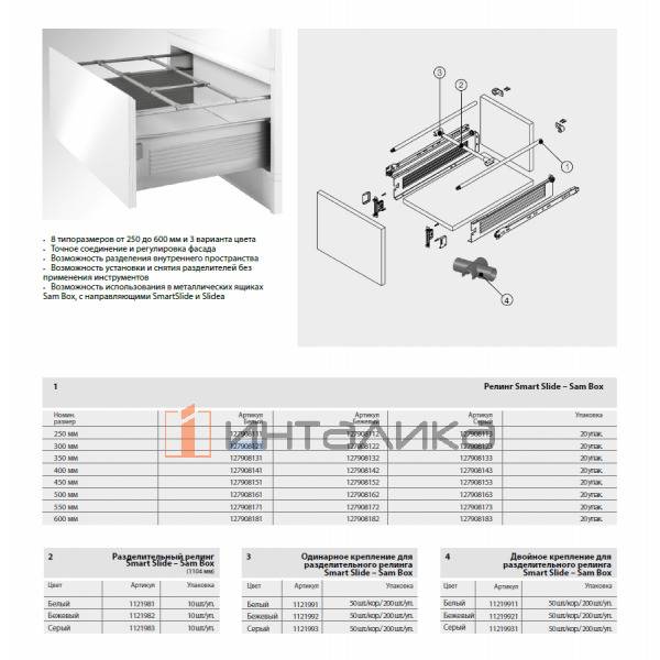Комплект рейлингов для ящика САМЕТ Самбокс / Смарт Слайд (SAMET Sambox / Smart Slide), NL500, серый