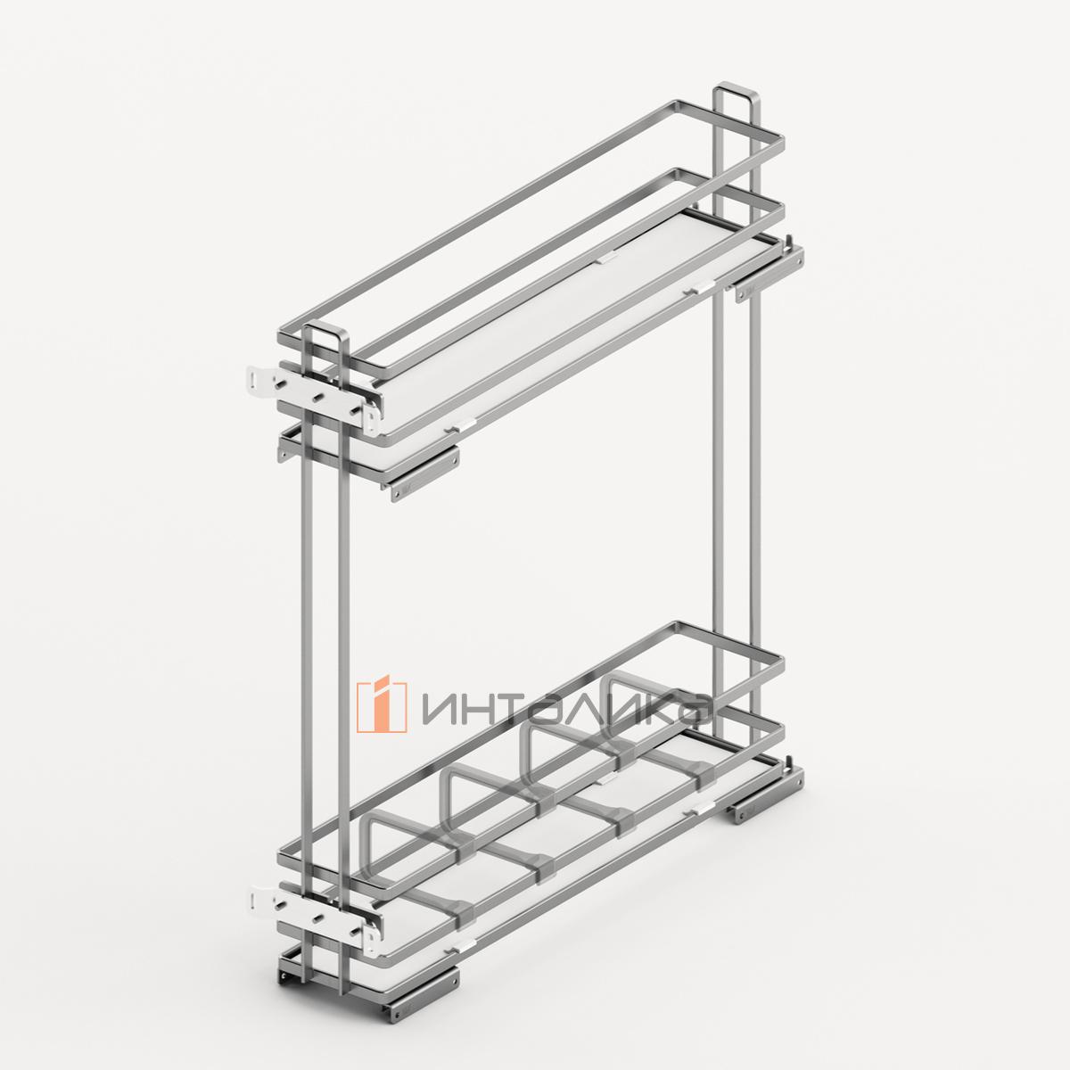 Бутылочница HETTICH Ларио / Lario 400, 2-уровневая, дно ХДФ, KB 150, G10, хром / белый