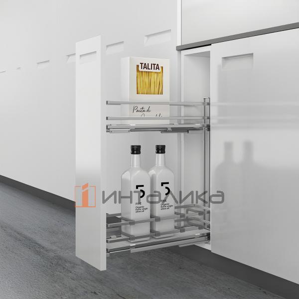 Бутылочница HETTICH Ларио / Lario 400, 2-уровневая, дно ХДФ, KB 200, G10, хром / белый
