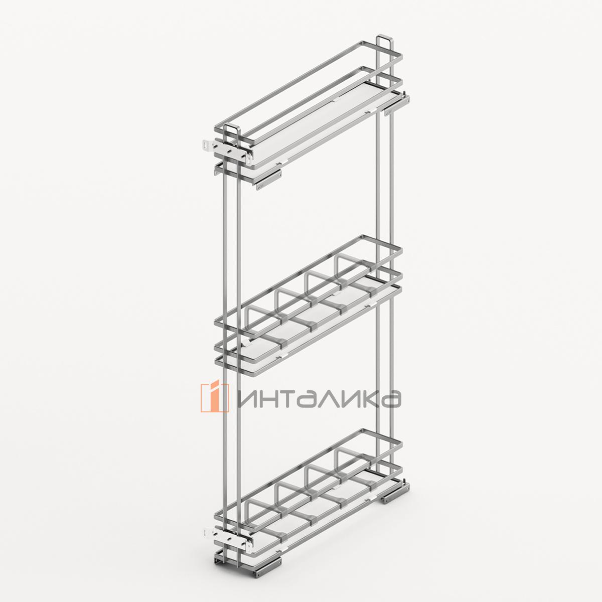 Бутылочница HETTICH Ларио / Lario 400, 3-уровневая, дно ХДФ, KB 150, G15, хром / белый