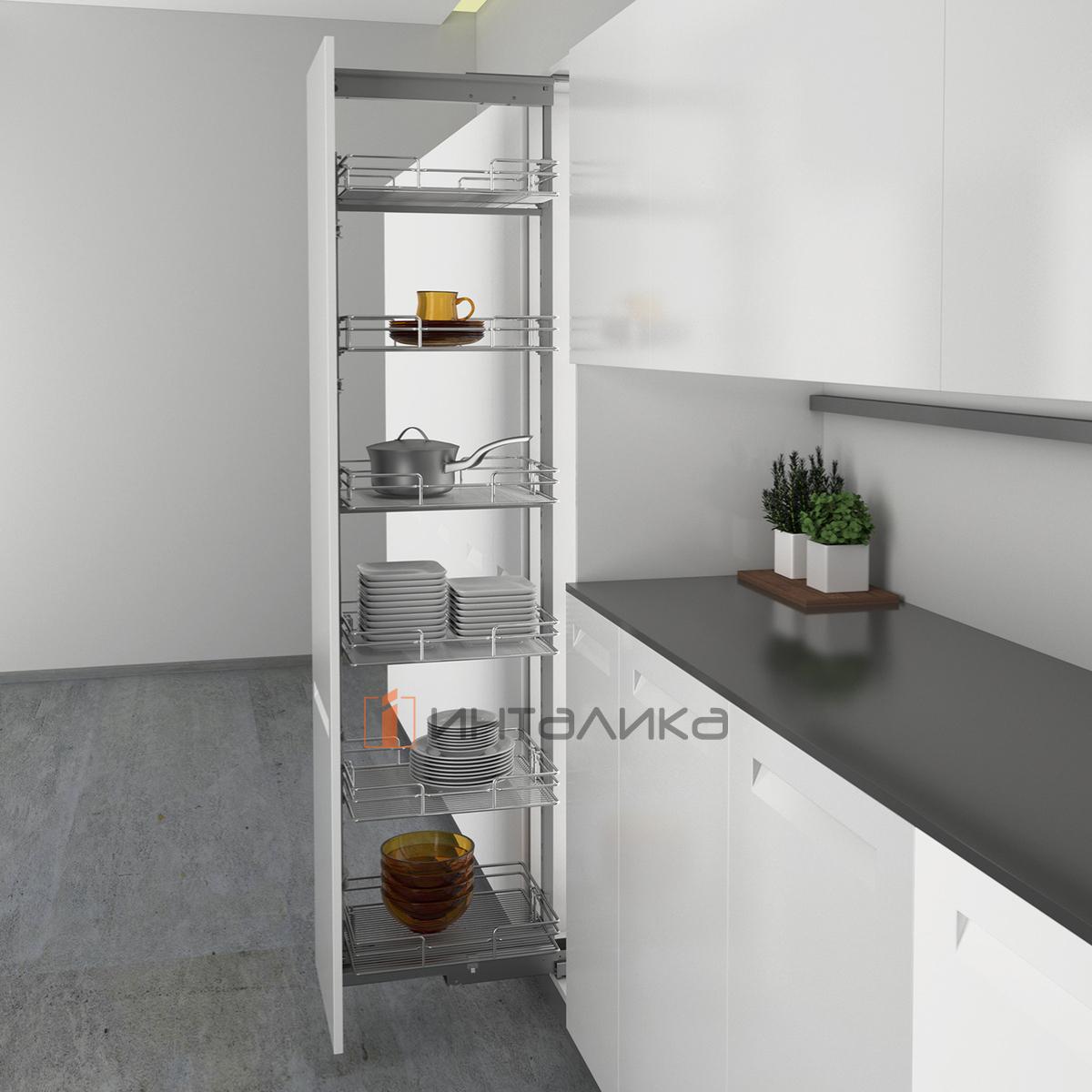 Комплект шкафа-колонны HETTICH Олона / Olona 100, ШК 300, H1600-1950, 5 полок, демпфер на открывание/закрывание, G100, хром