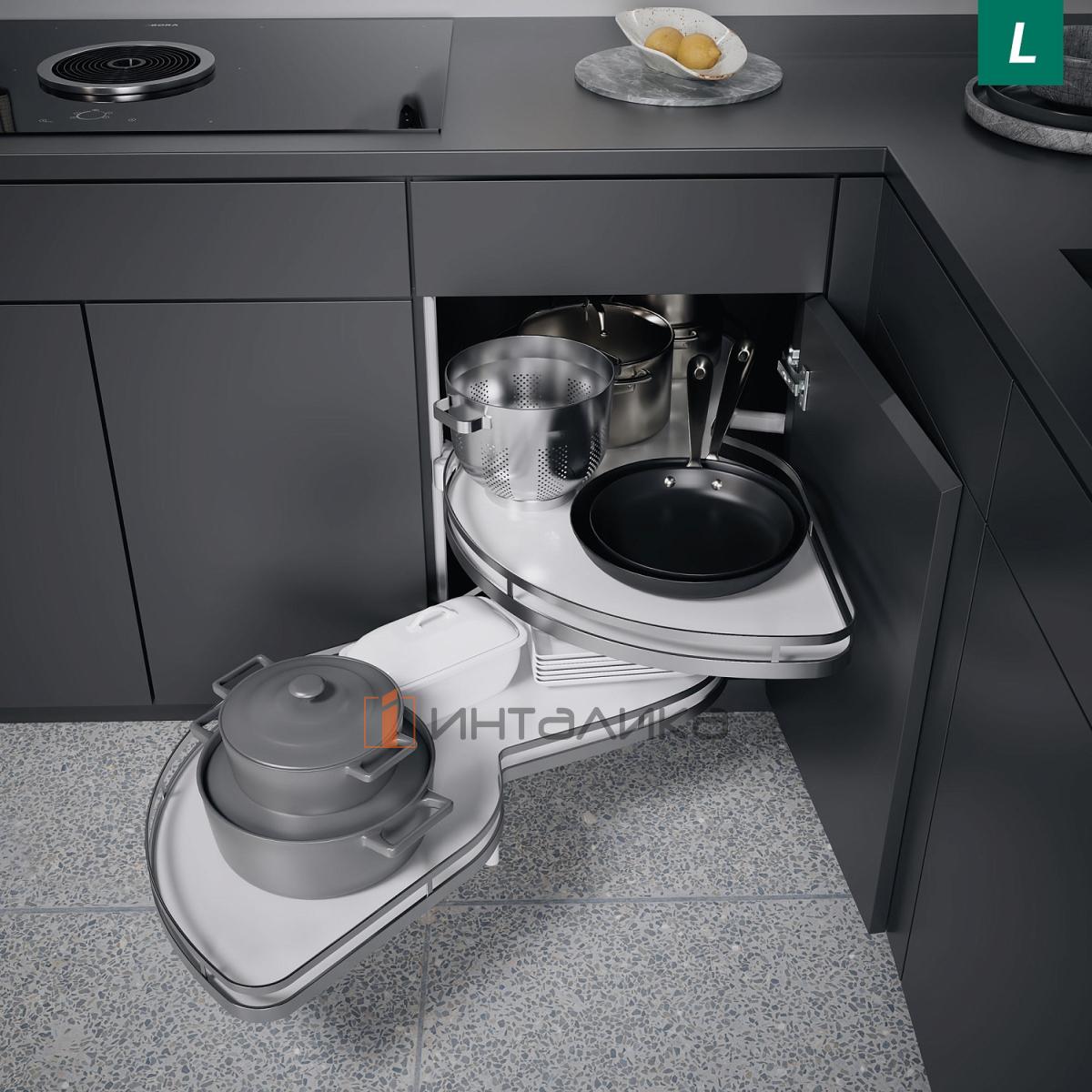 Комплект КЕССЕБЁМЕР / KESSEBOHMER Ле Манс 500, 2 полки Арена Стиль, 2 доводчика, антискользящее покрытие, H720-900мм, левый, белый/хром