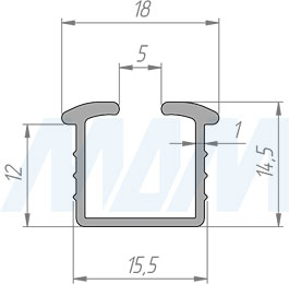 Размеры направляющей FORTE, верх/низ (артикул FOR01PR)