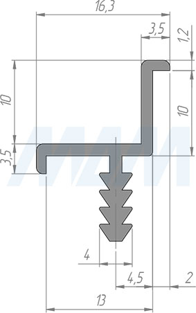 Размеры врезной профиль-ручки для фасада от 16 мм (артикул PH.RU20)