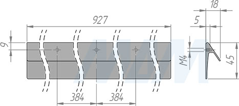 Размеры профиль-ручки, длина 927 мм (артикул 902A...927)