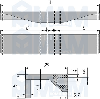 Размеры профиль-ручки длиной 927 и 1400 мм (артикул 3661.927 и 3661.1400)